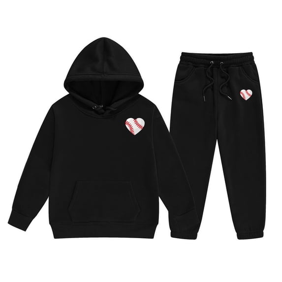 JAJAHO Children's 2 Piece Set Sweatsuit Unisex Kids Heart Baseball Print Hoodies Sweatshirt Jogger Sweatpants 1-13 Years Stylish Track Suits
