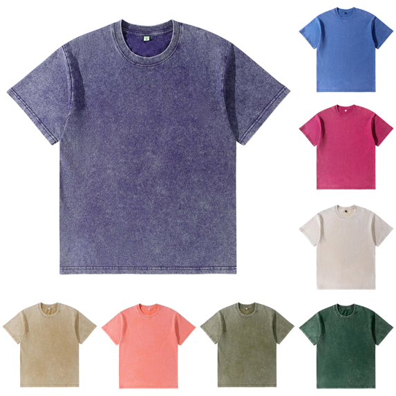 JAJAHO Classic Basic Tees Men Distressed Washed Solid Color Vintage T Shirt Loose Fit Short Sleeve Crewneck Tshirts Versatile Tops