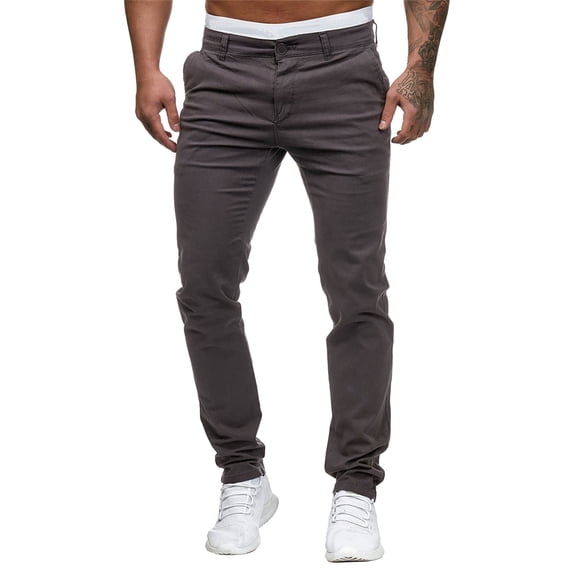 JAJAHO Classic Fit Mens Dress Pants Casual Solid Color Mid Rise Fashion Work Business Golf Suit Pants Solid Color Trendy Trousers