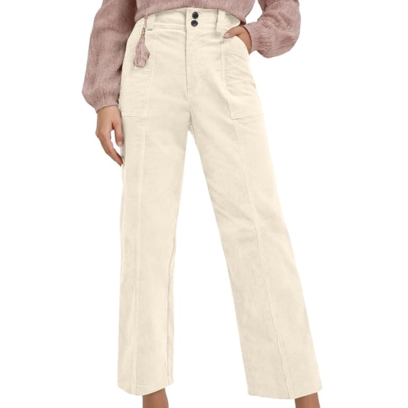 JAJAHO Corduroy Pants For Women Casual Work Pants Straight Leg Solid Color Pants With Pockets Trendy Trousers