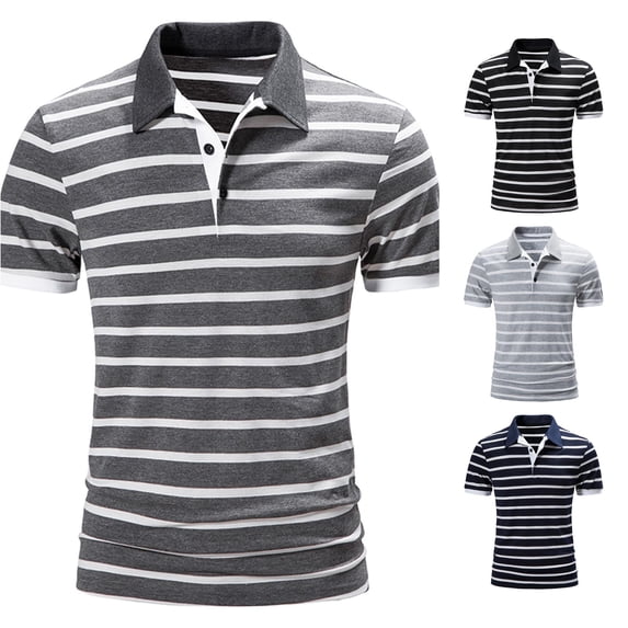 JAJAHO Cotton Polo Shirts For Men Summer Striped Short Sleeve Golf Tennis Shirts Moisture Wicking Casual Sports Comfy Tops