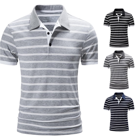JAJAHO Cotton Polo Shirts For Men Summer Striped Short Sleeve Golf Tennis Shirts Moisture Wicking Casual Sports Comfy Tops