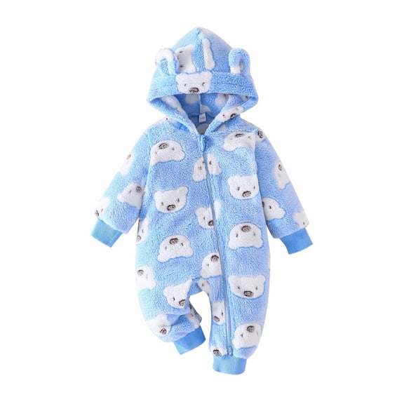 JAJAHO Cute Boys Girls Jumpsuit Baby Toddler Fluffy Shaggy Long Sleeve Ears Hooded Animals Print Soft Comfortable Casual Playwear Cozy One-Pieces