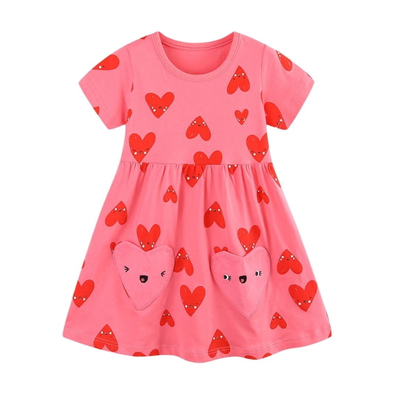 JAJAHO Cute Clothes For Girls Kids Dress Short Sleeve Sweet Heart Graphic Crew Neck Mini Dress Valentine's Day Cute Dresses