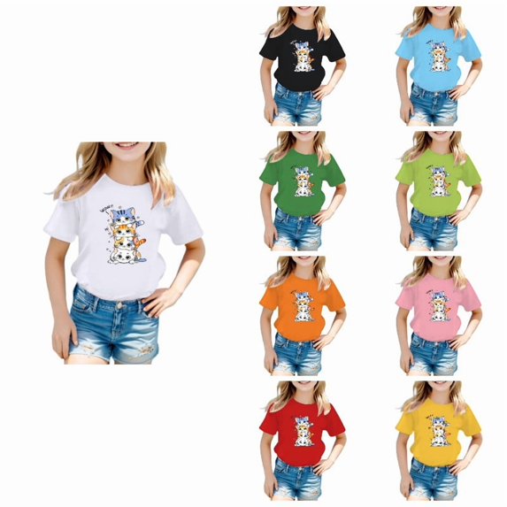 JAJAHO Cute Graphic Tees For Girls T Shirts Cat Printed Short Sleeve Casual Back To School Tshirt 2-14Y
