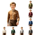 thumbnail image 1 of JAJAHO Dress Shirts For Boy Button Down Shirt Long Sleeve Striped Patchwork Stand Collar Blouses School Uniform Wear 2-14Y Soft Tops, 1 of 4