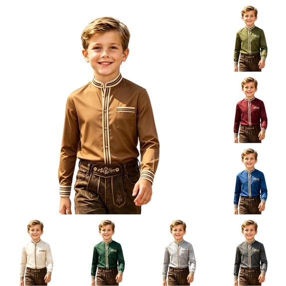 JAJAHO Dress Shirts For Boy Button Down Shirt Long Sleeve Striped Patchwork Stand Collar Blouses School Uniform Wear 2-14Y Soft Tops
