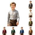 thumbnail image 1 of JAJAHO Dress Shirts For Boy Button Down Shirt Long Sleeve Striped Patchwork Stand Collar Blouses School Uniform Wear 2-14Y Stylish Tops, 1 of 4