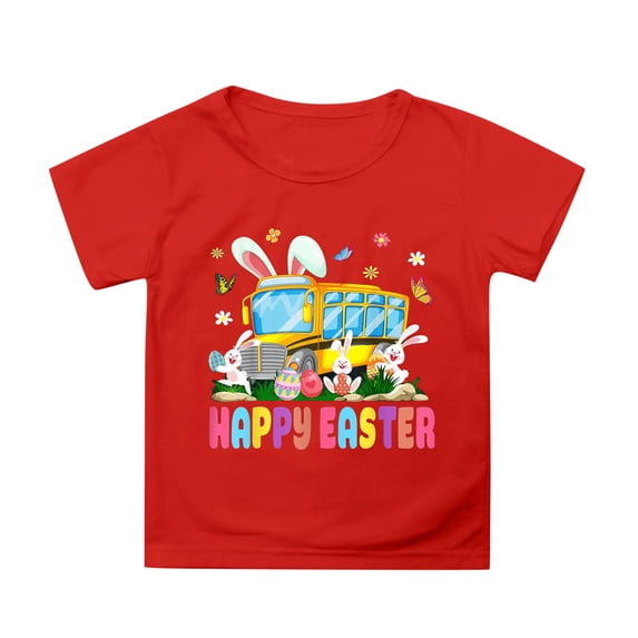 JAJAHO Easter Boys Girls T Shirt Round Neck Short Sleeve Casual Cute Cartoon Printed Tshirts Celebrations Comfortable Tops