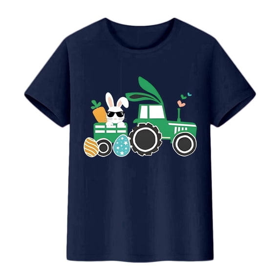 JAJAHO Easter Bunny Shirts For Kids Boys Girsl Graphic Tee Short Sleeve Cute Rabbit Print Comfortable Casual Loose Fit Crewneck T Shirt Ages 2-13 Years Stylish Tops
