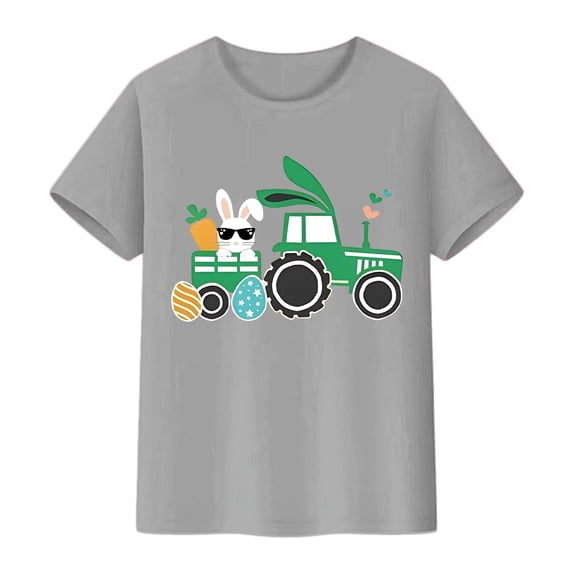 JAJAHO Easter Bunny Shirts For Kids Boys Girsl Graphic Tee Short Sleeve Cute Rabbit Print Comfortable Casual Loose Fit Crewneck T Shirt Ages 2-13 Years Stylish Tops