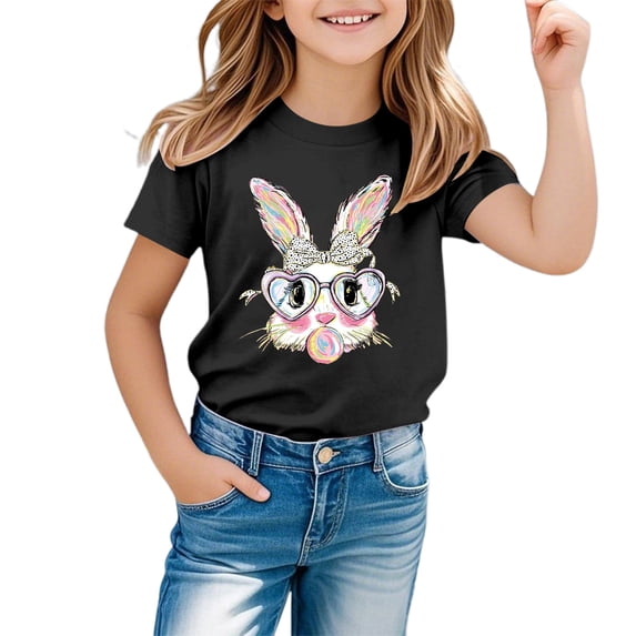 JAJAHO Easter T Shirts For Kids Boys Girls Rabbit Printed Short Sleeve Holiday Graphic Tees 1-13Y Loose Fit Crewneck Bunny Funny Trendy Tops