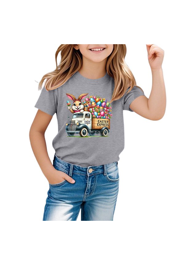 Easter T Shirts For Kids Boys Girls Rabbit Printed Short Sleeve Holiday Graphic Tees 1-13Y Loose Fit Crewneck Bunny Funny Versatile Tops