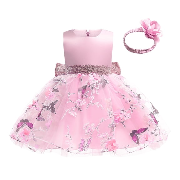 JAJAHO Elegant Floral Girls Princess Dress Sleeveless Wedding Party Ball Gowns With Headband 2PCS Set For Kids Toddlers 6M-5Y Trendy Dresses