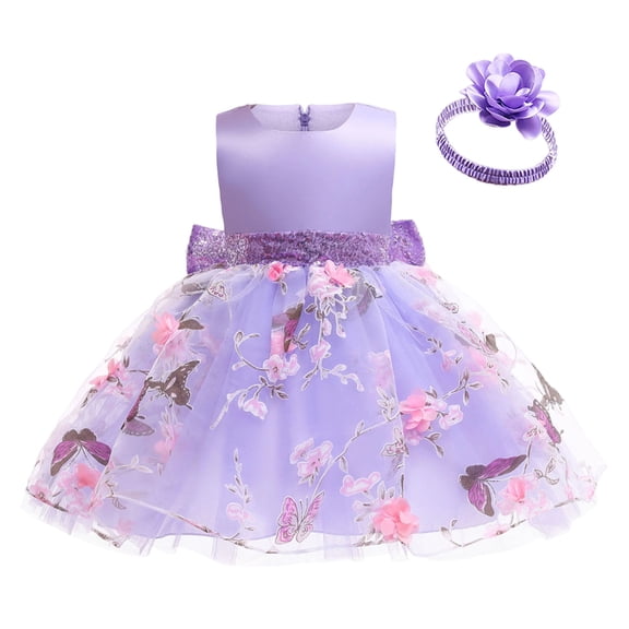 JAJAHO Elegant Floral Girls Princess Dress Sleeveless Wedding Party Ball Gowns With Headband 2PCS Set For Kids Toddlers 6M-5Y Versatile Dresses