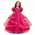thumbnail image 1 of JAJAHO Elegant Girls Evening Dress Satin Lace Trim Puff Short Sleeve Beaded Appliques Maxi Ball Gown Flower Girl Dress For Wedding Party Prom 4-14Y, 1 of 8