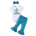 thumbnail image 1 of JAJAHO First Birthday Outfit Girl Clothes Letter Printed Romper Bodysuits Scale Metallic Flared Pants With Headband 3 Piece Cute Outfit, 1 of 9