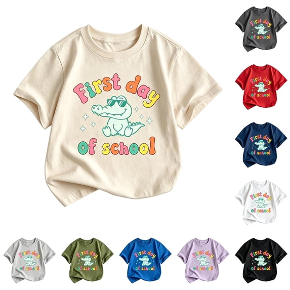 JAJAHO First Day Of School Shirts Boys Girls Back to School Clothes Cartoon Dinosaur Graphic Tees Tops 2-13Y