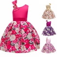 thumbnail image 1 of JAJAHO Flower Girl Dress Sleeveless Asymmetrical Shoulder Design Floral Print A-Line Ball Gown Mini Dress Prom Party Wedding Wear For Kids 5-10Y Trendy Dresses, 1 of 9