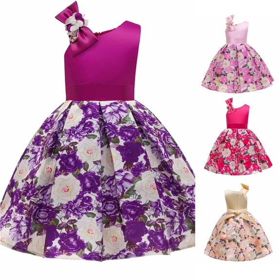 JAJAHO Flower Girl Dress Sleeveless Asymmetrical Shoulder Design Floral Print A-Line Ball Gown Mini Dress Prom Party Wedding Wear For Kids 5-10Y Versatile Dresses
