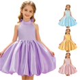 thumbnail image 1 of JAJAHO Flower Girl Satin Dress Bow Backless Design Sleeveless High Neck Puffy Ball Gown For Wedding Birthday Party 4-9Y, 1 of 9