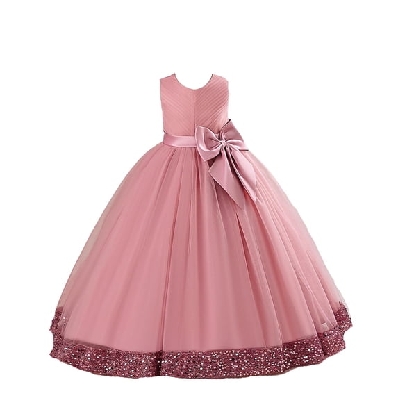 JAJAHO Flower Girls Maxi Dress Sleeveless Sparkly Sequins Mesh Layered Formal Princess Wedding Ball Gown For Kids 4-14Y Sweet Dresses