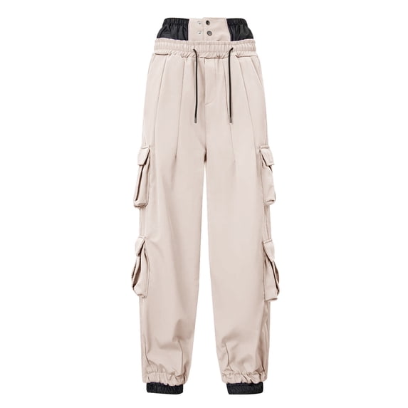 JAJAHO Fuzzy Lining Ski Pants Unisex Waterproof Windproof Outdoor Snowboard Ankle-Tied Pants With Multiple Pockets Soft Trousers