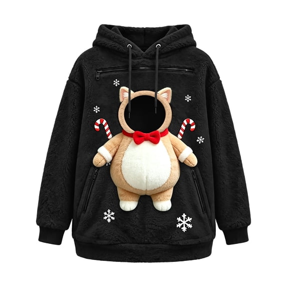 JAJAHO Fuzzy Pet Carrier Hoodie Christmas Unisex Small Animal Holding Sweatshirt Cat Dog Pouch Pullover Tops