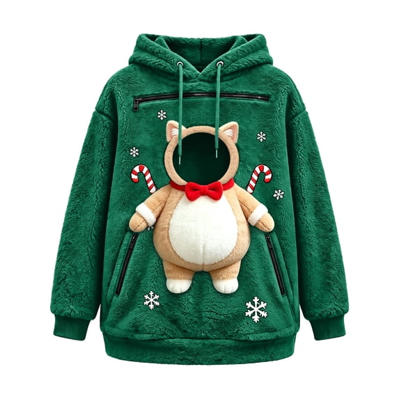 JAJAHO Fuzzy Pet Carrier Hoodie Christmas Unisex Small Animal Holding Sweatshirt Cat Dog Pouch Pullover Tops