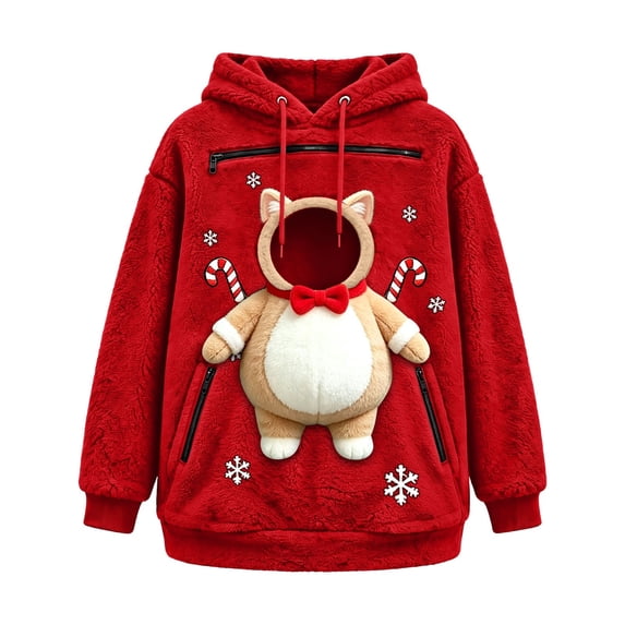 JAJAHO Fuzzy Pet Carrier Hoodie Christmas Unisex Small Animal Holding Sweatshirt Cat Dog Pouch Pullover Tops