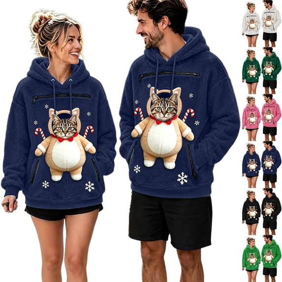 JAJAHO Fuzzy Pet Carrier Hoodie Christmas Unisex Small Animal Holding Sweatshirt Cat Dog Pouch Pullover Tops