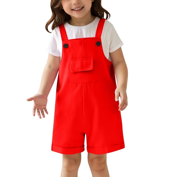 JAJAHO Girl Boy Overalls Bib Shorts Solid Color Cute Trousers Children's Cute Suspenders Loose Fit Straight Leg Shorts For 3-14 Years Cozy Trousers