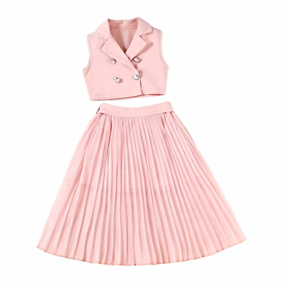 JAJAHO Girls 2 Piece Long Skirts Set Sleeveless V Neck Cropped Tank Tops And Pleated Flowy A-Line Skirt Sets For Kids 2-7Y Soft Outfit