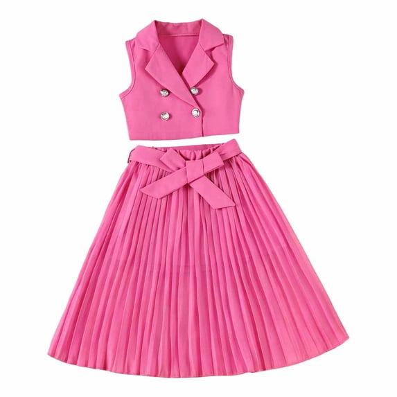 JAJAHO Girls 2 Piece Long Skirts Set Sleeveless V Neck Cropped Tank Tops And Pleated Flowy A-Line Skirt Sets For Kids 2-7Y Trendy Outfit