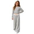 thumbnail image 1 of JAJAHO Girls 2 Piece Outfits Striped Long Sleeved Crew Neck Tops And Wide Leg Pants Set For Kids 8-13Y, 1 of 9