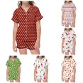 thumbnail image 1 of JAJAHO Girls 2 Piece Pajamas Set Christmas Satin Sleepwear Short Sleeve Button Down Kids Nightwear 2-13Y, 1 of 4