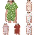 thumbnail image 1 of JAJAHO Girls 2 Piece Pajamas Set Christmas Satin Sleepwear Short Sleeve Button Down Kids Nightwear 2-13Y, 1 of 4