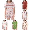 thumbnail image 1 of JAJAHO Girls 2 Piece Pajamas Set Christmas Satin Sleepwear Short Sleeve Button Down Kids Nightwear 2-13Y, 1 of 4
