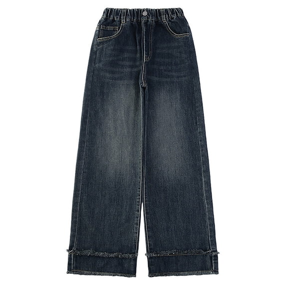 JAJAHO Girls Baggy Jeans Sizes 4-15Y Elastic Waist Wide Leg Denim Pants Y2k Streetwear Tween Jeans