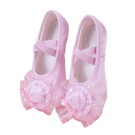 JAJAHO Girls Ballet Dance Shoes Kids Toddler Satin Upper Delicate Dance Slippers With Sequins Bow Trendy Shoes