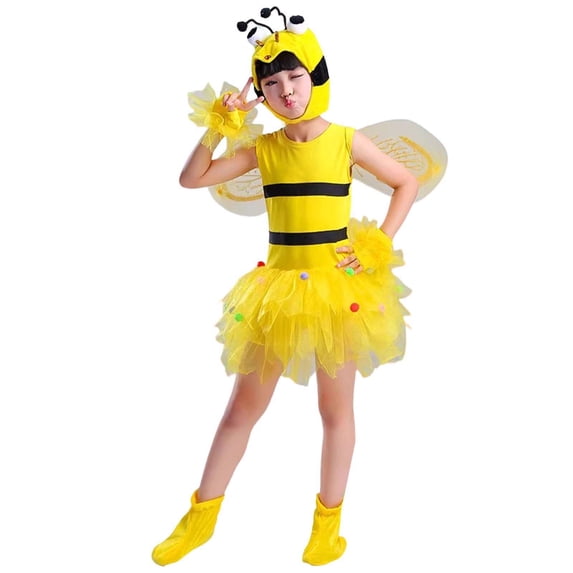 JAJAHO Girls Bee Animal Dress Up Outfits Sleeveless Mesh Tutu Mini Dress With Hat Wings Gloves Socks 5PCS Set For Kids Toddler 1-10 Years Stylish Outfit