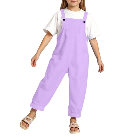 JAJAHO Girls Bib Overalls Girl Clothes Solid Color Sleeveless Loose Fit Rompers Long Pants One Piece Jumpsuits Kids 14-16 Years Stylish Overall