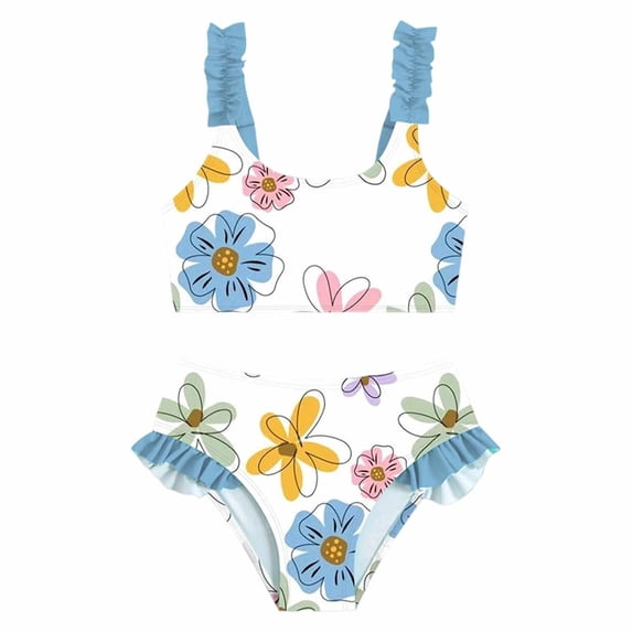 JAJAHO Girls Bikini Set 2 Piece Swimsuits For Kids Summer Floral Printed Spaghetti Strap Ruffle Bathing Suit 3-7Y Versatile Beachwear