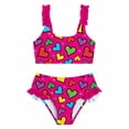 thumbnail image 1 of JAJAHO Girls Bikini Set 2 Piece Swimsuits For Kids Summer Heart Printed Spaghetti Strap Ruffle Bathing Suit 3-7Y Versatile Beachwear, 1 of 7