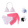 thumbnail image 1 of JAJAHO Girls Bikini Set With Coverup Skirts 3 Piece Swimsuits For Girl Floral Printed Halter Adjustable Strap Triangle Bathing Suit For Kids 7-12Y, 1 of 9