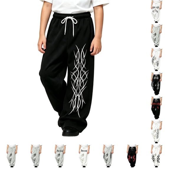 JAJAHO Girls Boys Baggy Sweatpants Gothic Graphic Drawstring Wide Leg Y2k Pants For Kids Teens 4-15Y