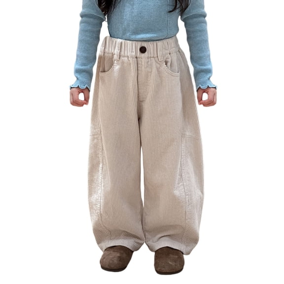 JAJAHO Girls Boys Casual Corduroy Pants Soft Comfortable Wide Leg Kids Trousers Solid Color Versatile Pants
