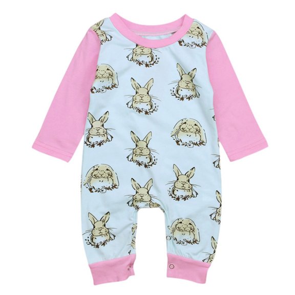 JAJAHO Girls Boys Jumpsuit Baby Easter Bunny Print Romper Holiday Playsuit Outfits Clothes 0-18 Months Cozy One-Pieces
