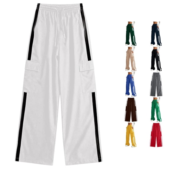 JAJAHO Girls Cargo Jogger Pants With Multi Pockets For Kids And Teens Girl Wide Leg Drawstring Sweatpants 5-16Y