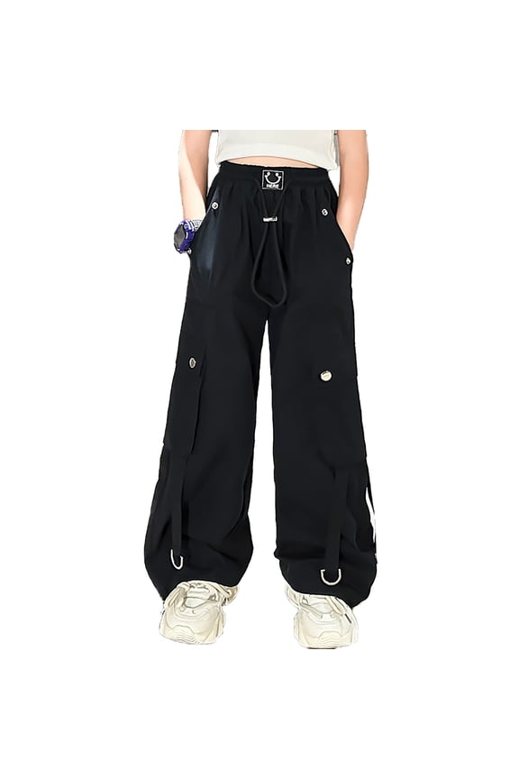 Girls Cargo Pants Wide Leg Y2K Streetwear Kids Pants With Multi Pockets Jazz Hip Hop Clothes 4-15 Years Soft Trousers